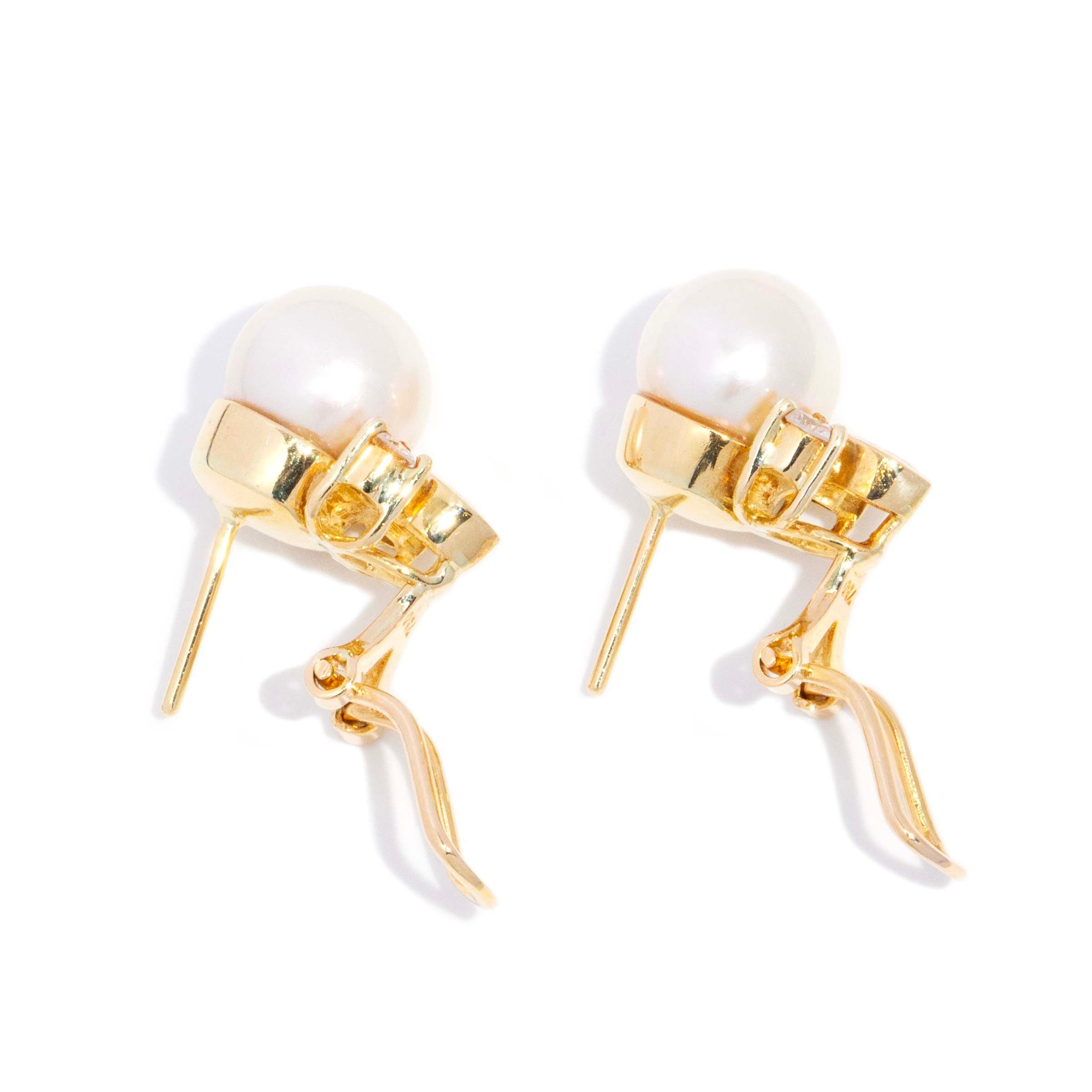 Ida 1980s Pearl & Diamond Earrings 18ct Gold Earrings Imperial Jewellery 
