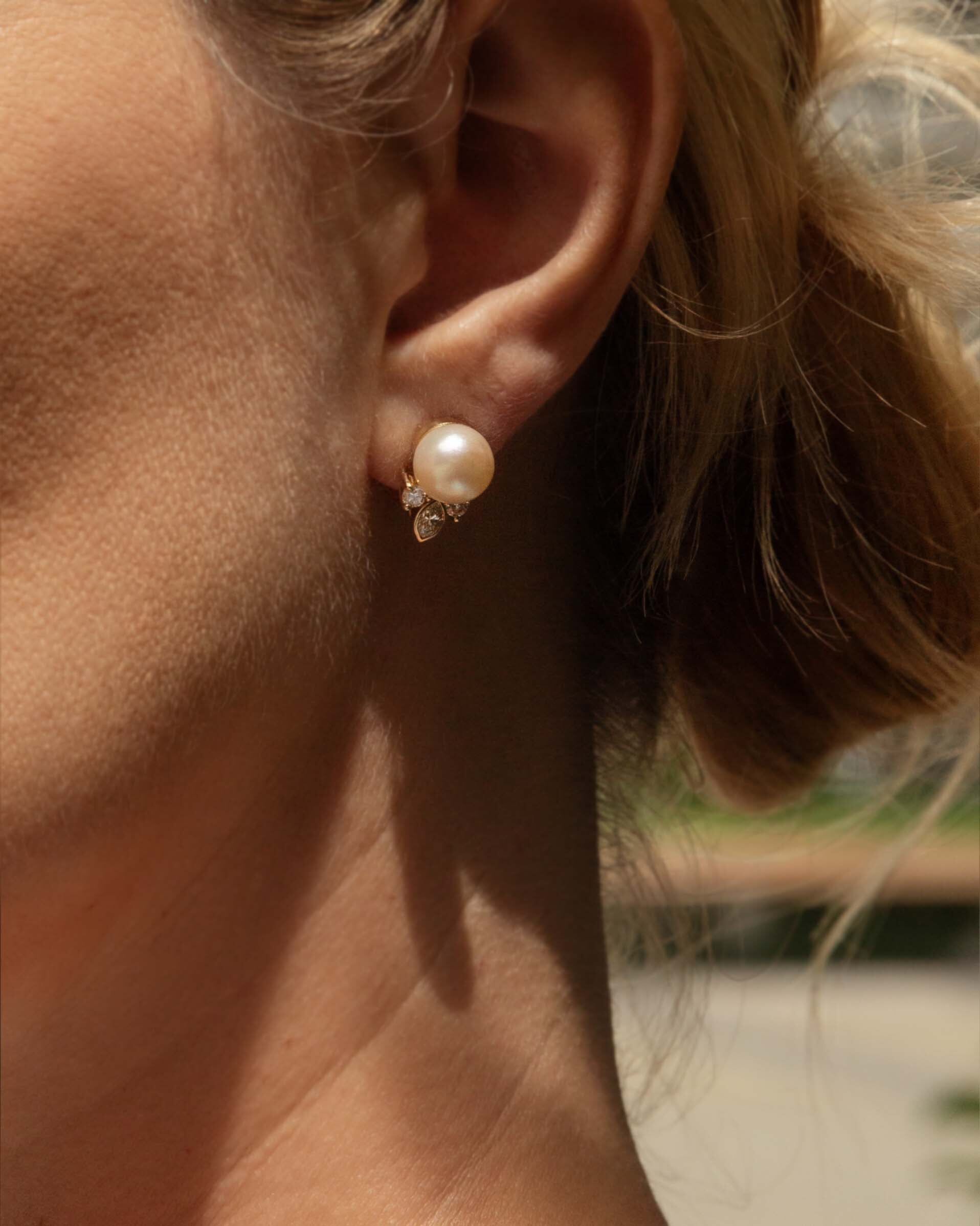 Ida 1980s Pearl & Diamond Earrings 18ct Gold Earrings Imperial Jewellery 