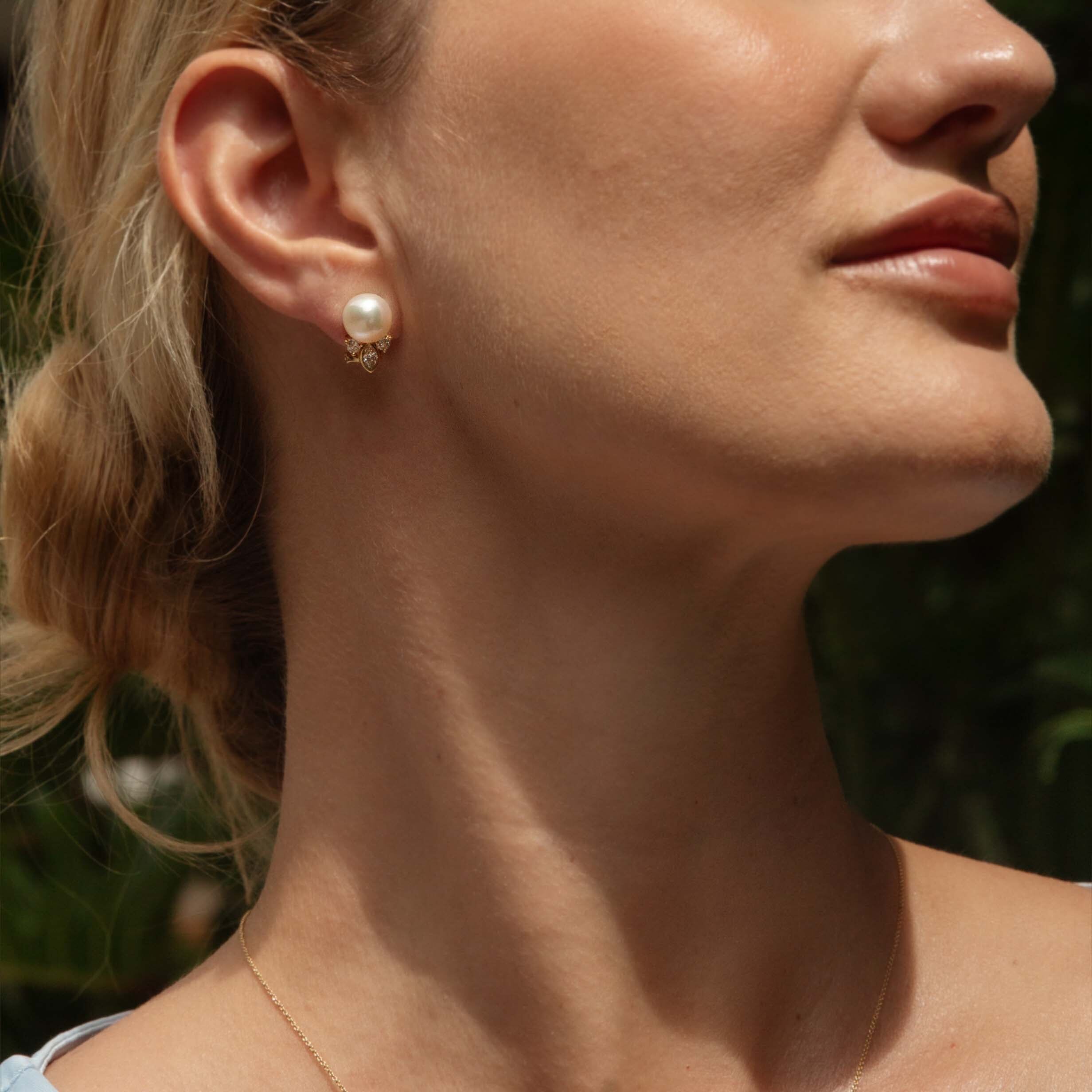Ida 1980s Pearl & Diamond Earrings 18ct Gold Earrings Imperial Jewellery 
