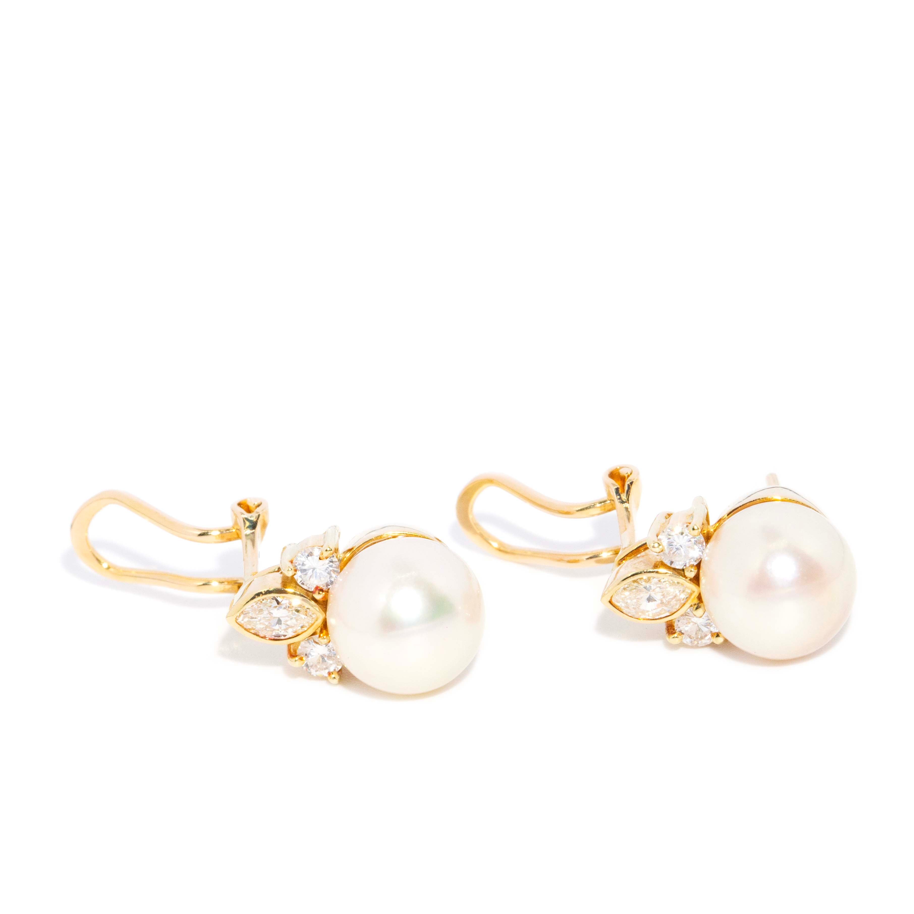 Ida 1980s Pearl & Diamond Earrings 18ct Gold Earrings Imperial Jewellery 