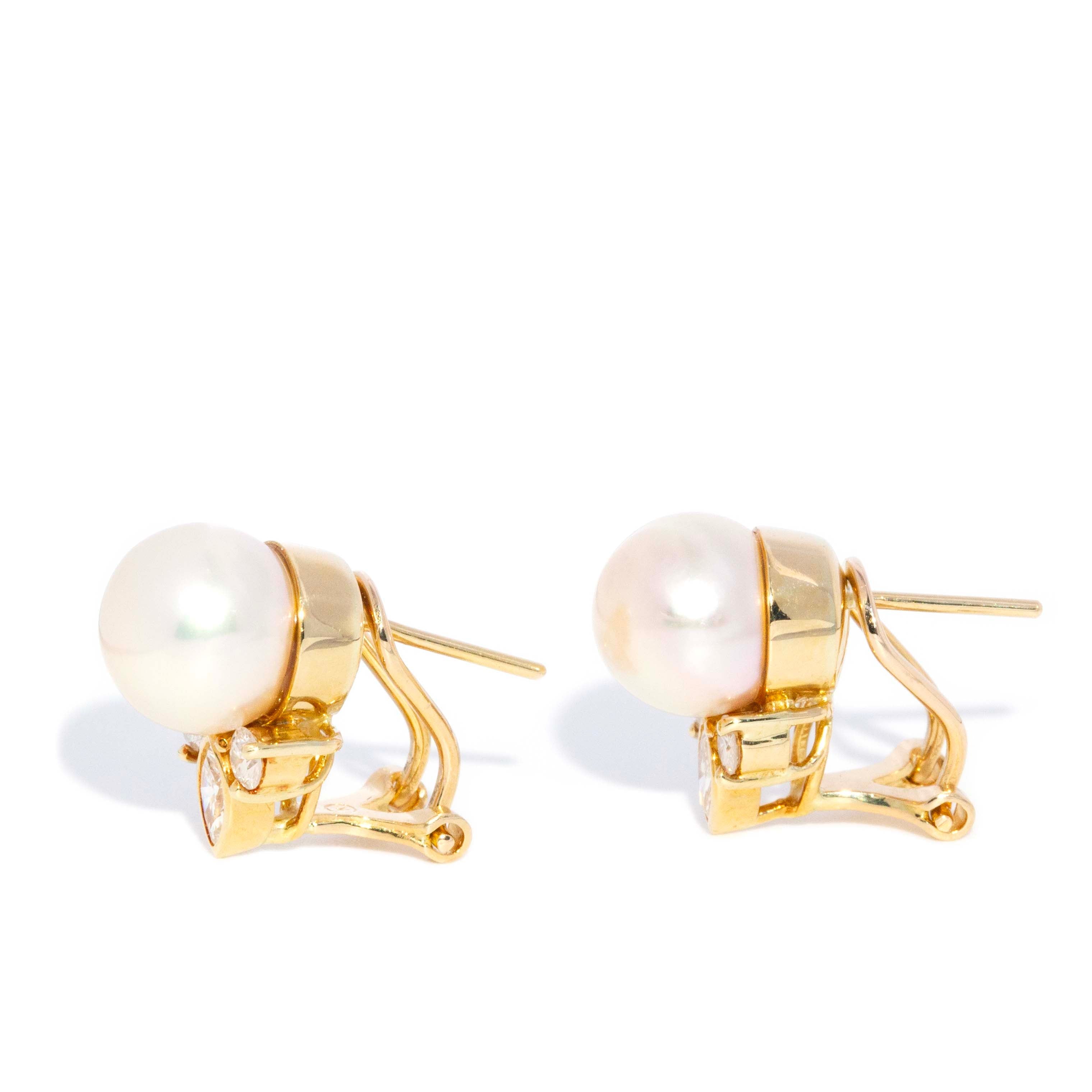 Ida 1980s Pearl & Diamond Earrings 18ct Gold Earrings Imperial Jewellery 