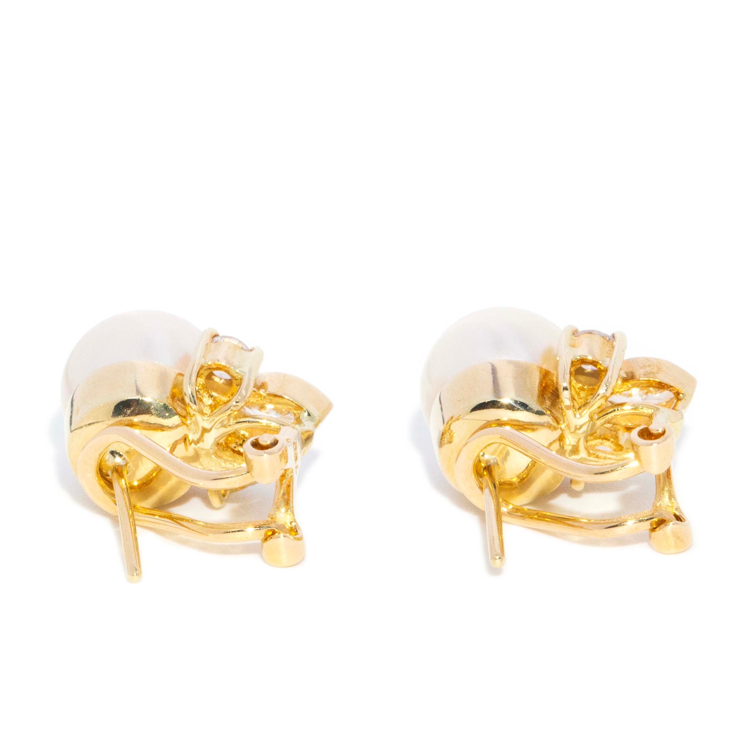 Ida 1980s Pearl & Diamond Earrings 18ct Gold Earrings Imperial Jewellery 