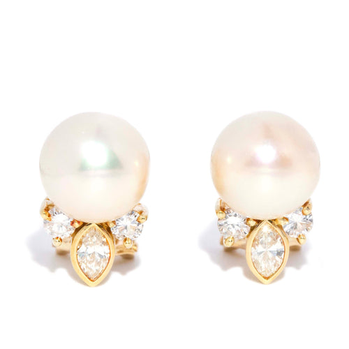 Ida Pearl & Mixed Cut Diamond Stud Earrings 18K Yellow Gold