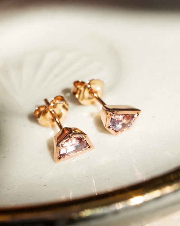 Ida Contemporary Purplish Pink Cadillac Cut Spinel Stud Earrings 9ct Rose Gold Earrings Imperial Jewellery 