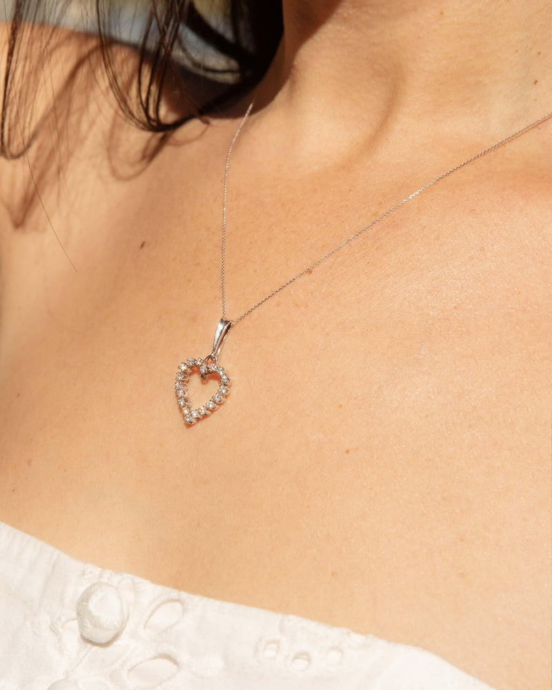 Vintage Circa 1970s Diamond Open Heart Pendant 18 Carat White Gold