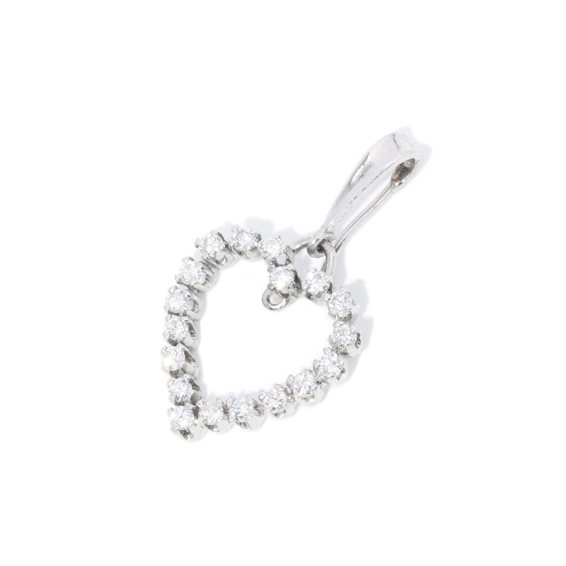 Vintage Circa 1970s Diamond Open Heart Pendant 18 Carat White Gold