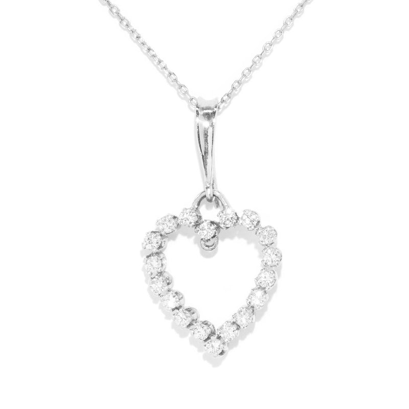 Vintage Circa 1970s Diamond Open Heart Pendant 18 Carat White Gold