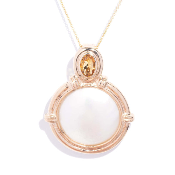 Vintage Circa 1990s Mabe Pearl & Citrine Enhancer Pendant 9 Carat Gold