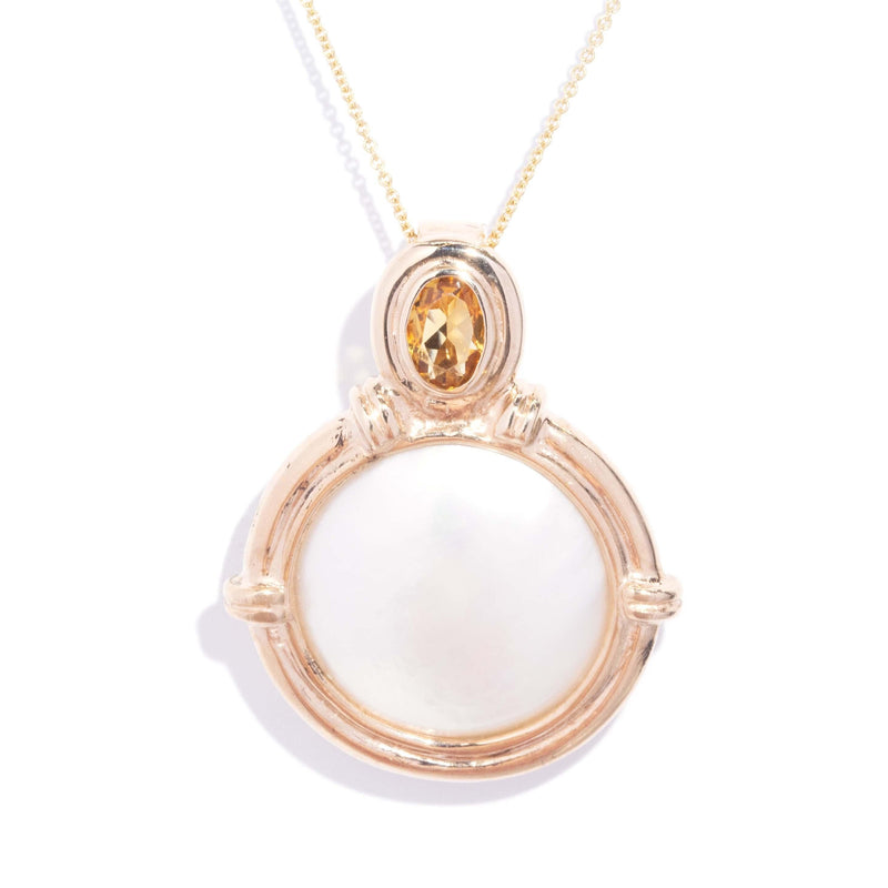 Vintage Circa 1990s Mabe Pearl & Citrine Enhancer Pendant 9 Carat Gold