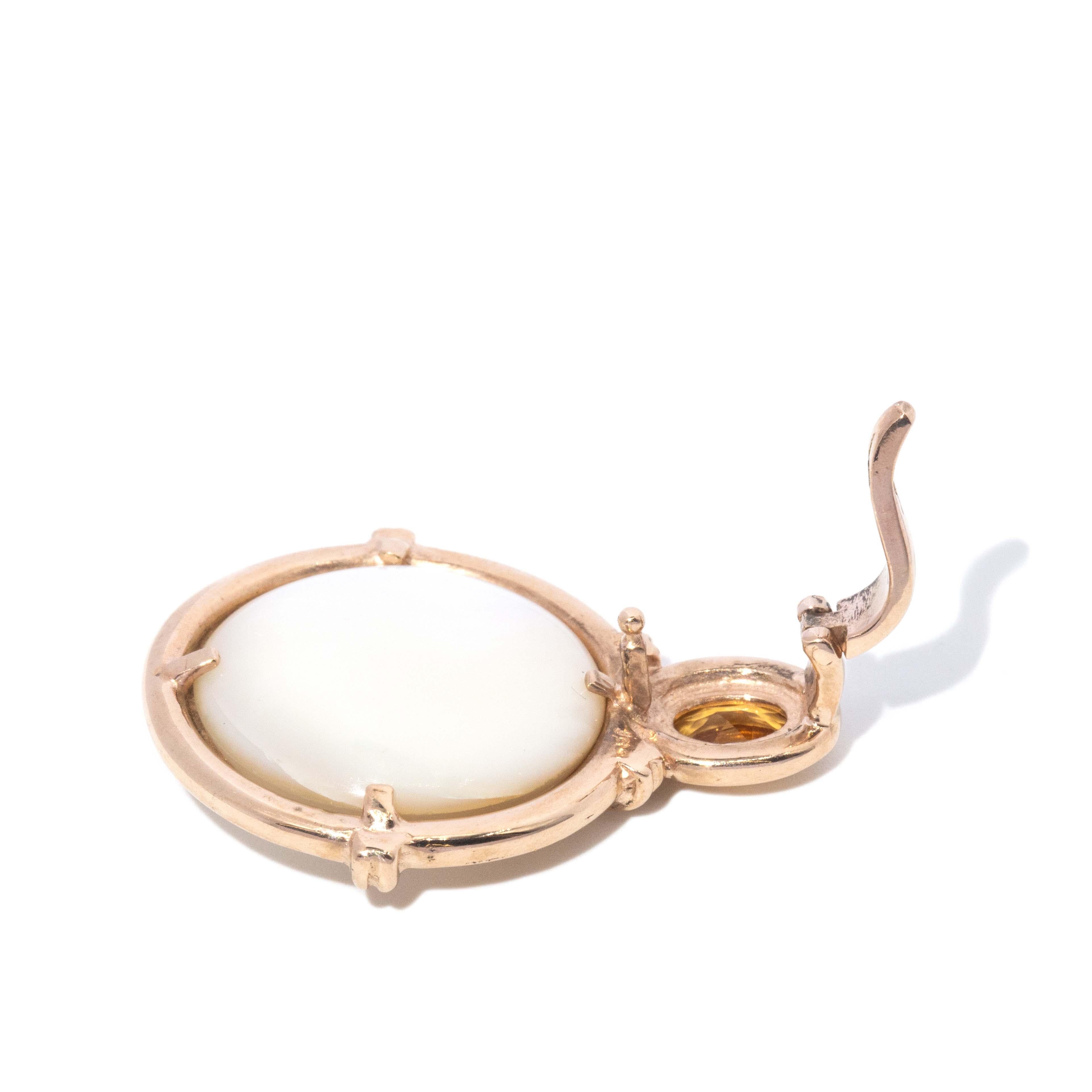 Vintage Circa 1990s Mabe Pearl & Citrine Enhancer Pendant 9 Carat Gold