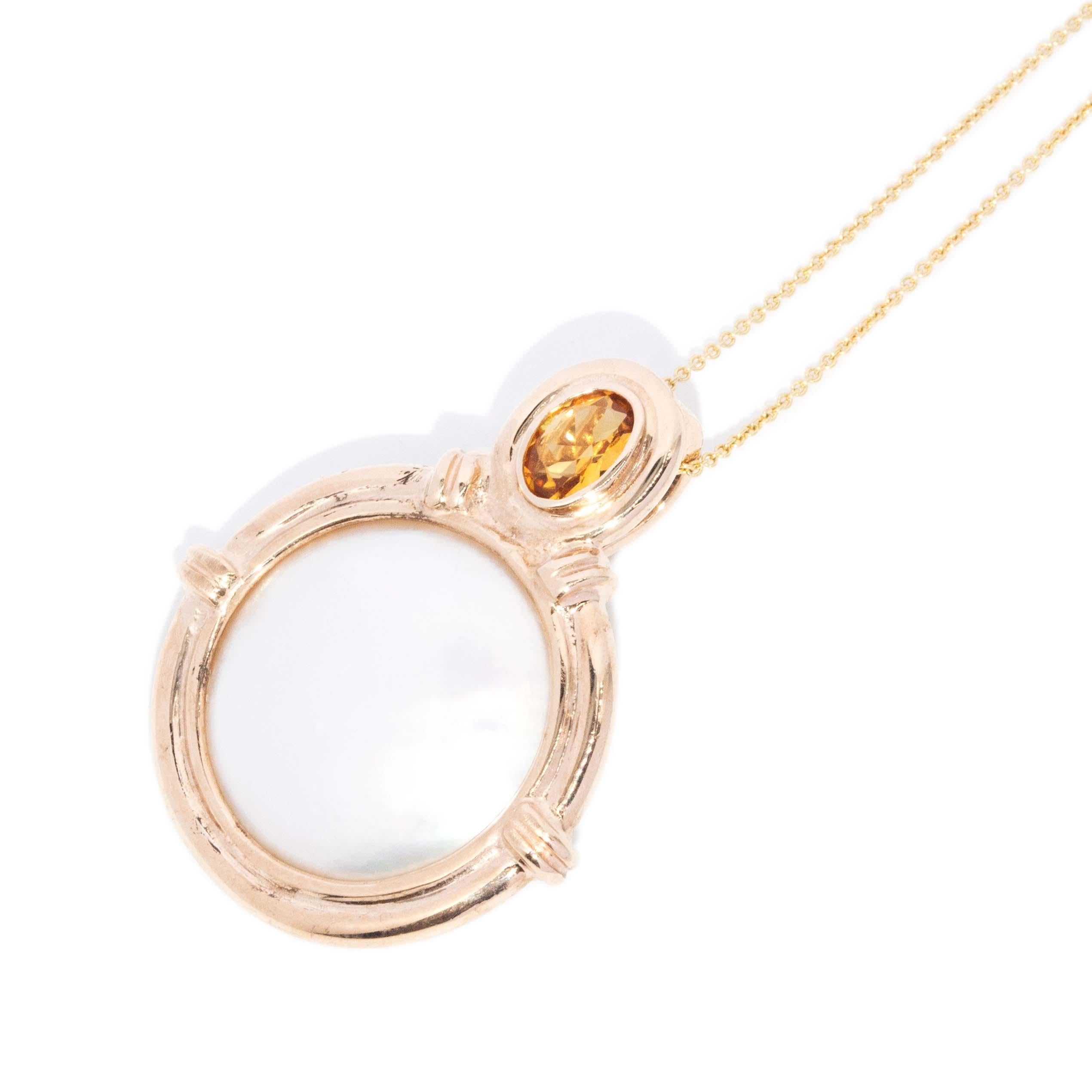 Vintage Circa 1990s Mabe Pearl & Citrine Enhancer Pendant 9 Carat Gold