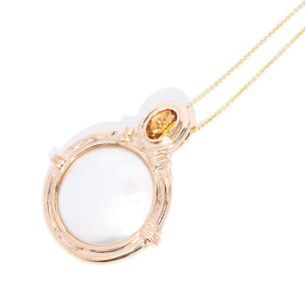 Vintage Circa 1990s Mabe Pearl & Citrine Enhancer Pendant 9 Carat Gold