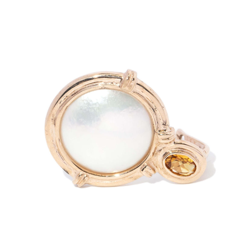 Vintage Circa 1990s Mabe Pearl & Citrine Enhancer Pendant 9 Carat Gold