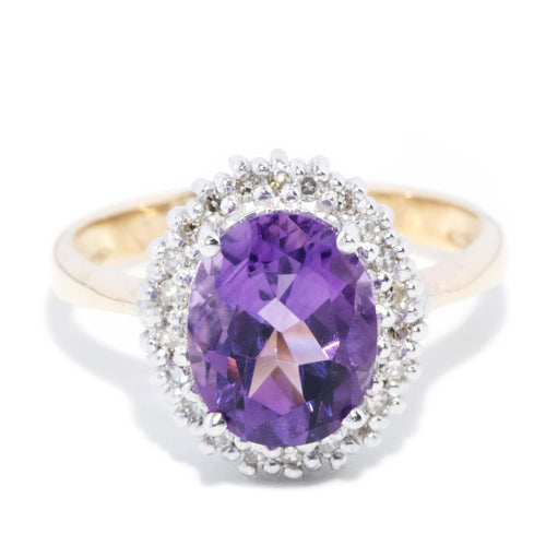 Imari Vivid Amethyst & Diamond Halo Ring 9K Yellow Gold