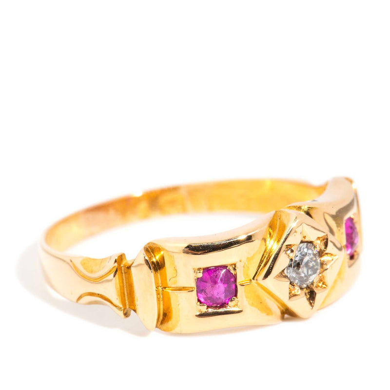 Imelda 1900s Old Europrean Cut Diamond & Ruby Ring 20ct Gold Rings Imperial Jewellery 