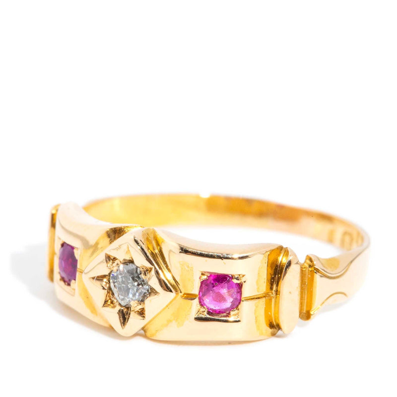 Imelda 1900s Old Europrean Cut Diamond & Ruby Ring 20ct Gold Rings Imperial Jewellery 