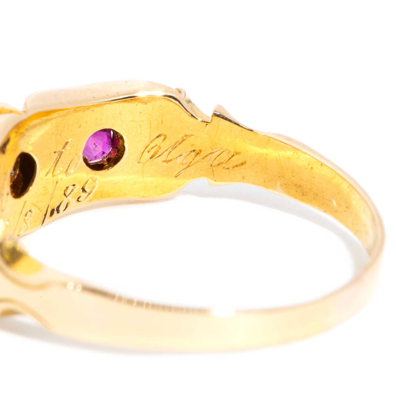 Imelda 1900s Old Europrean Cut Diamond & Ruby Ring 20ct Gold Rings Imperial Jewellery 