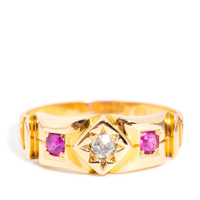 Imelda 1900s Old Europrean Cut Diamond & Ruby Ring 20ct Gold Rings Imperial Jewellery Imperial Jewellery - Hamilton 