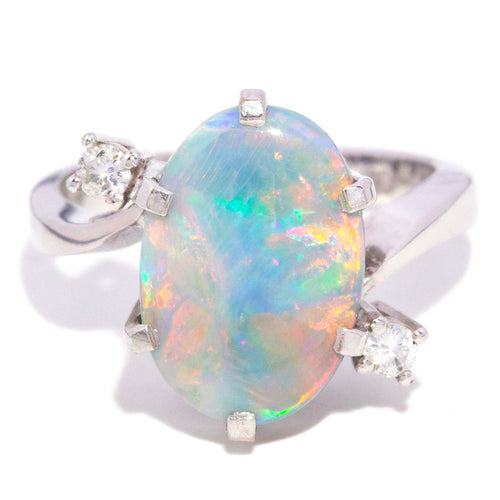 Indus Australian Opal & Diamond Bypass Ring 18K White Gold