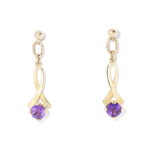Ione Amethyst Ribbon Drop Earrings 9K Yellow Gold