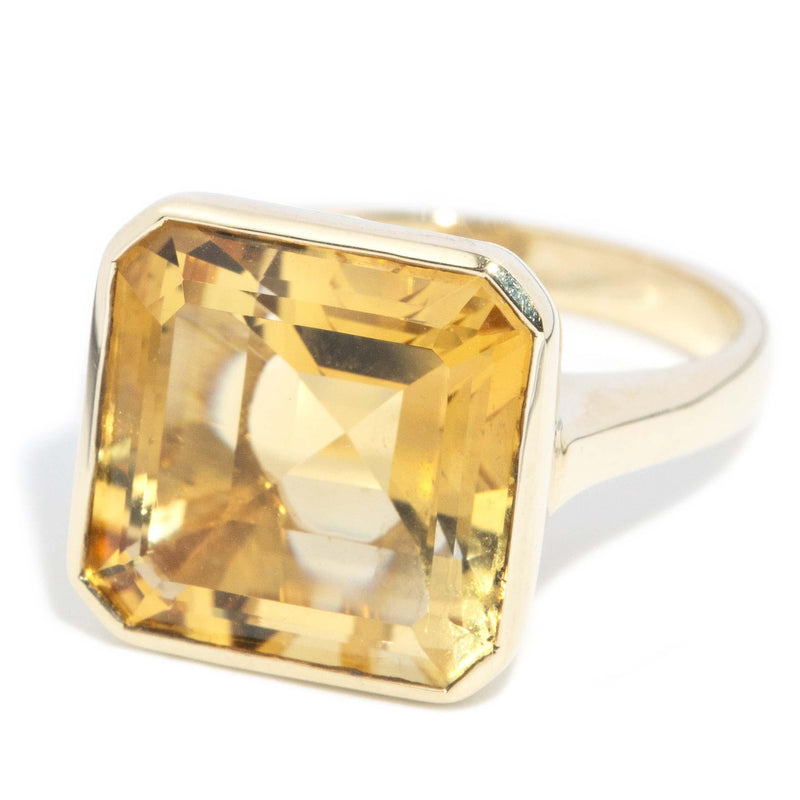 Vintage Circa 1980s Square Emerald Cut Citrine Ring 9 Carat Gold