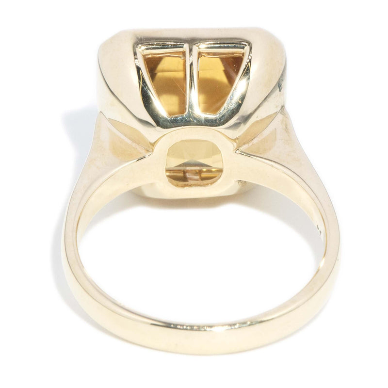 Vintage Circa 1980s Square Emerald Cut Citrine Ring 9 Carat Gold