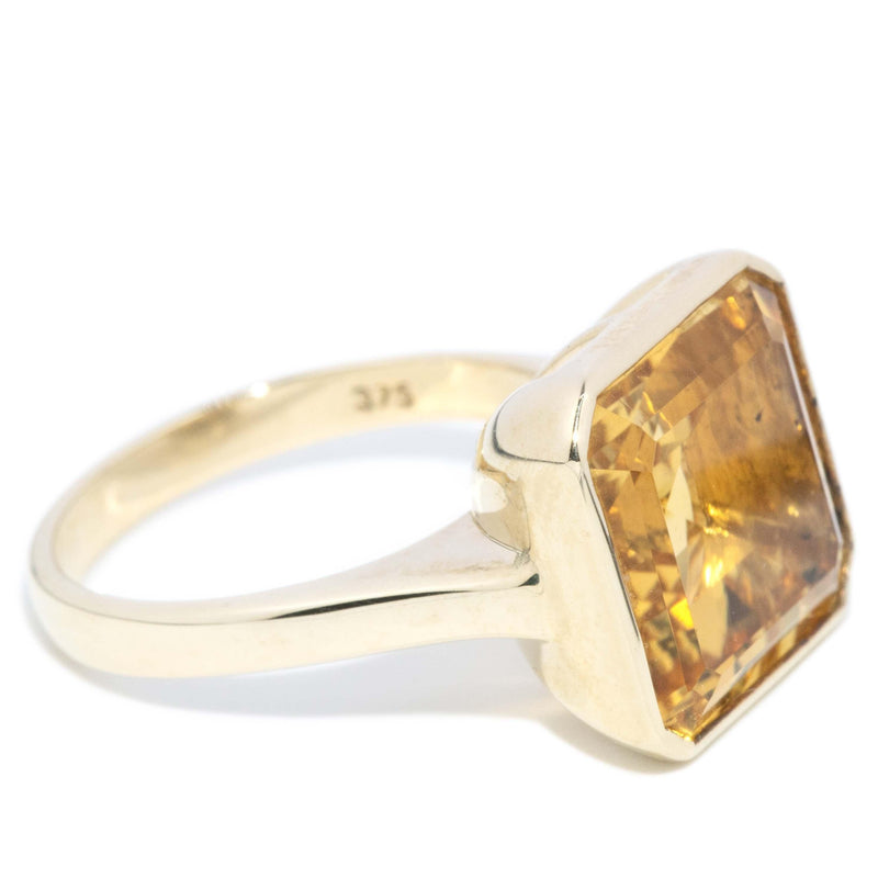 Vintage Circa 1980s Square Emerald Cut Citrine Ring 9 Carat Gold