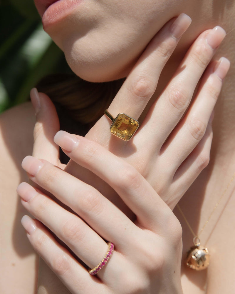 Vintage Circa 1980s Square Emerald Cut Citrine Ring 9 Carat Gold