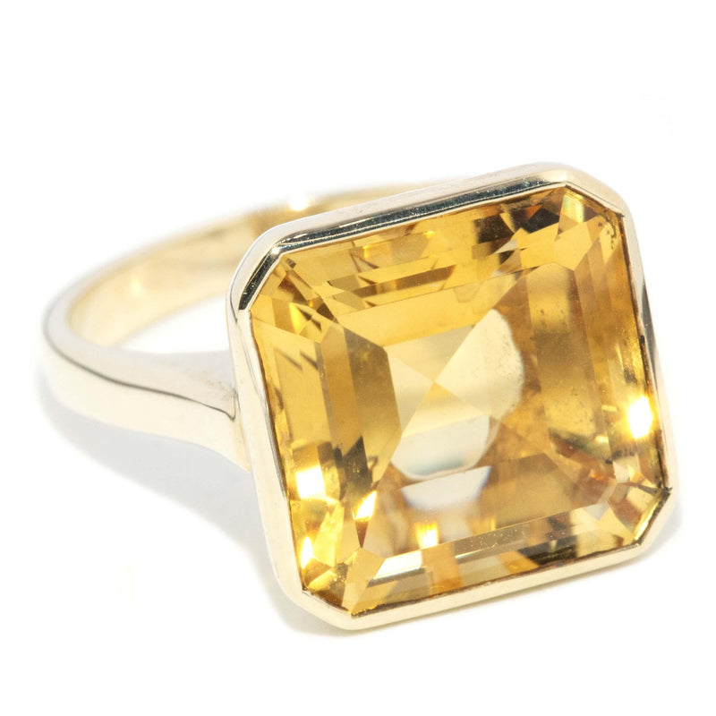 Vintage Circa 1980s Square Emerald Cut Citrine Ring 9 Carat Gold