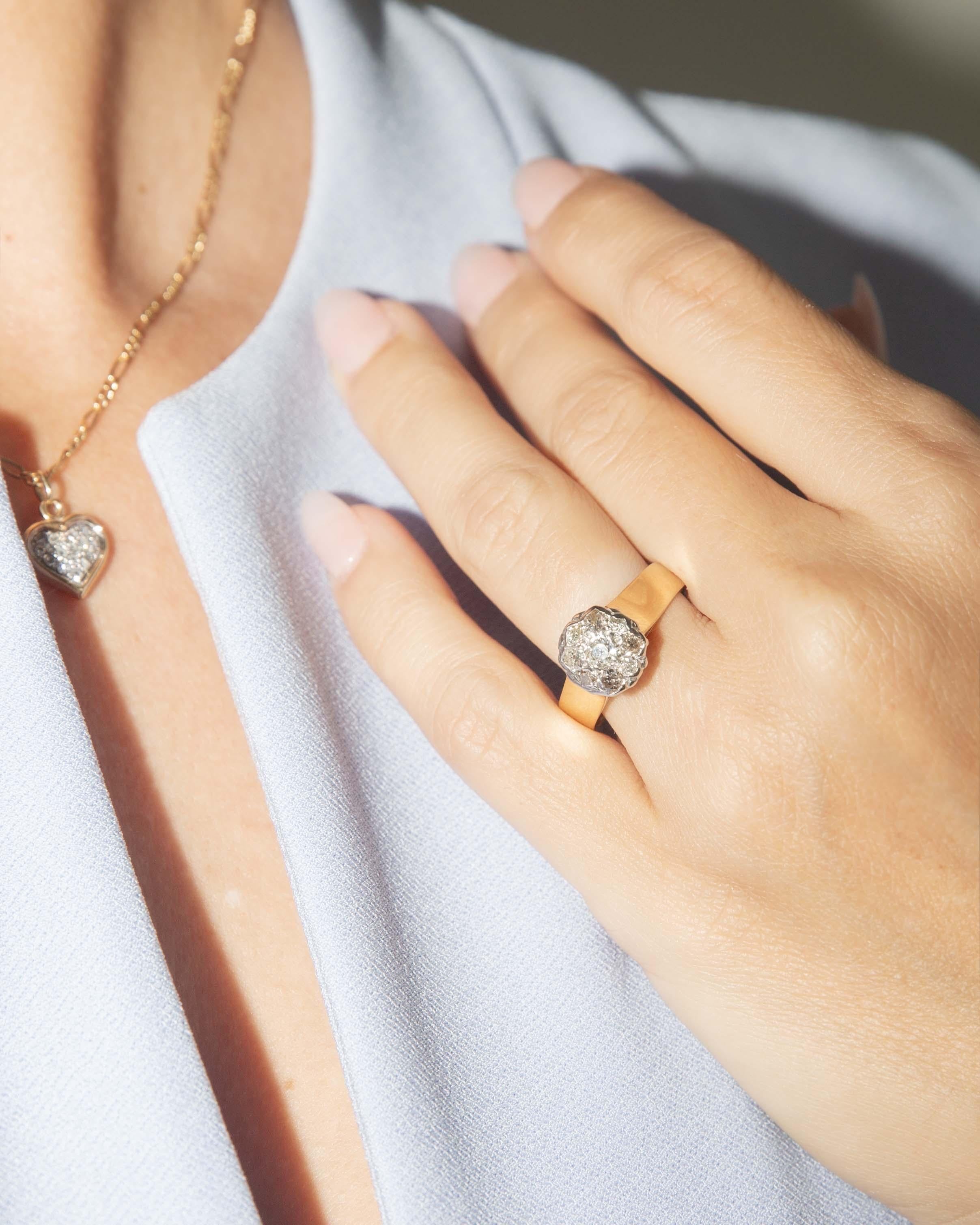 Vintage Circa 1960s Old Cut Diamond Ring 18 Carat Gold