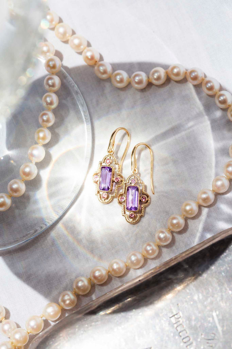 Iris Tourmaline & Amethyst Drop Style 9ct Gold Earrings Earrings Imperial Jewellery 