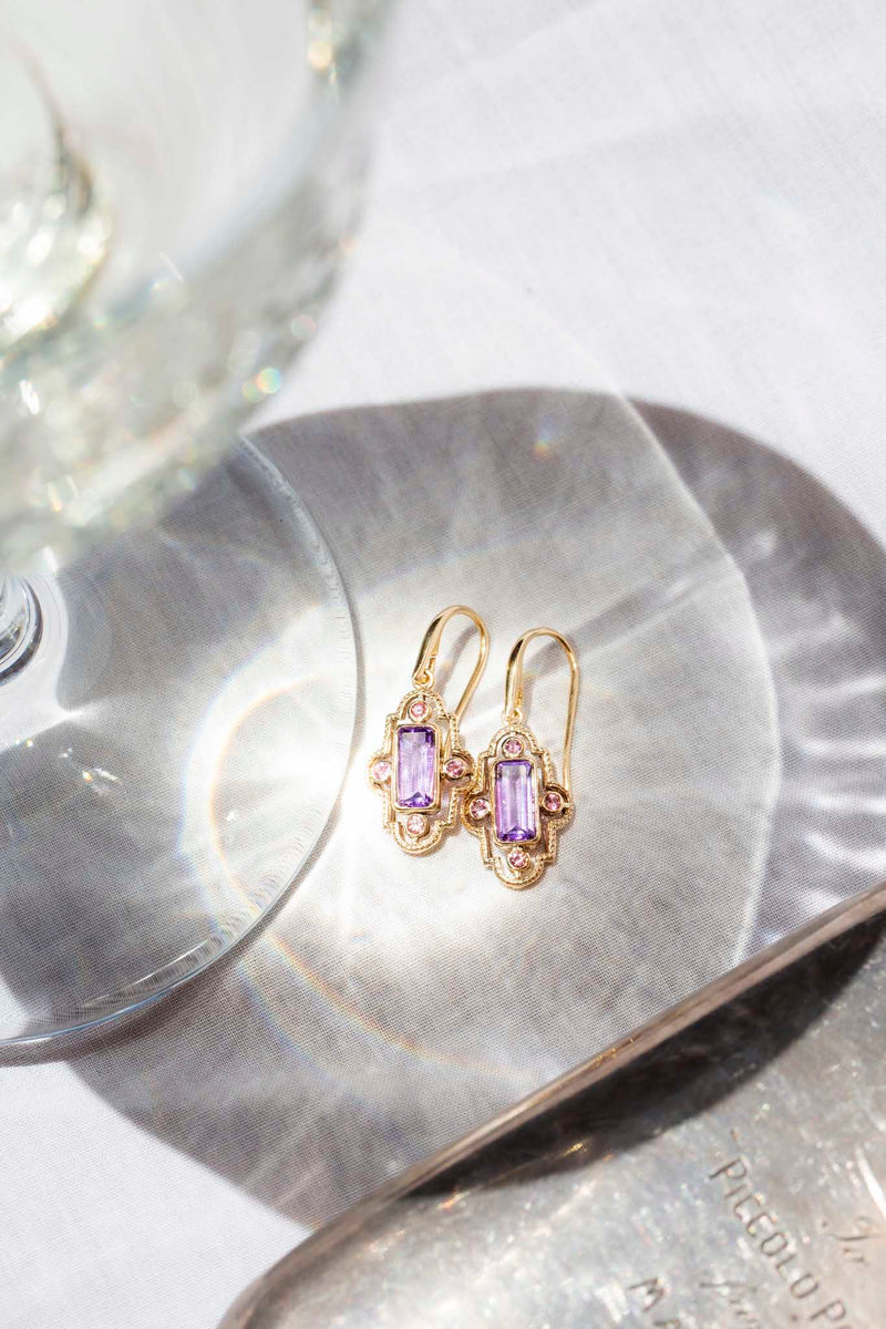 Iris Tourmaline & Amethyst Drop Style 9ct Gold Earrings Earrings Imperial Jewellery 