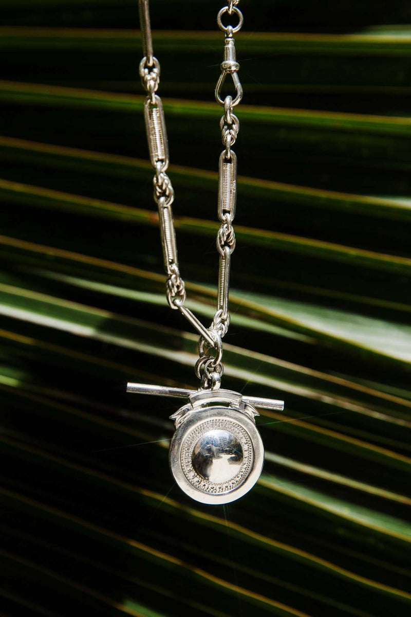 Vintage 1927 Sterling Silver Award Pendant & Toggle Bar Chain