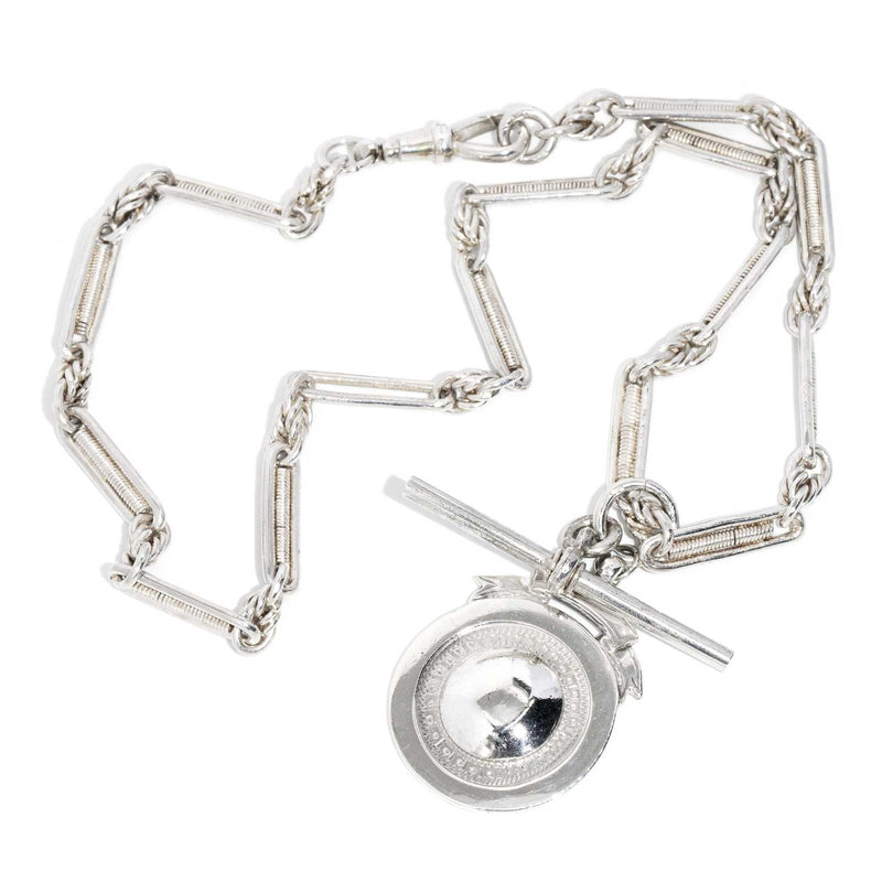 Vintage 1927 Sterling Silver Award Pendant & Toggle Bar Chain
