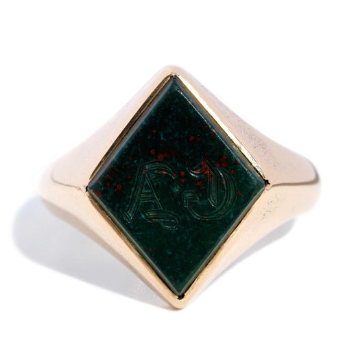 Jame Antique Kite Bloodstone Signet Ring 15K Rose Gold