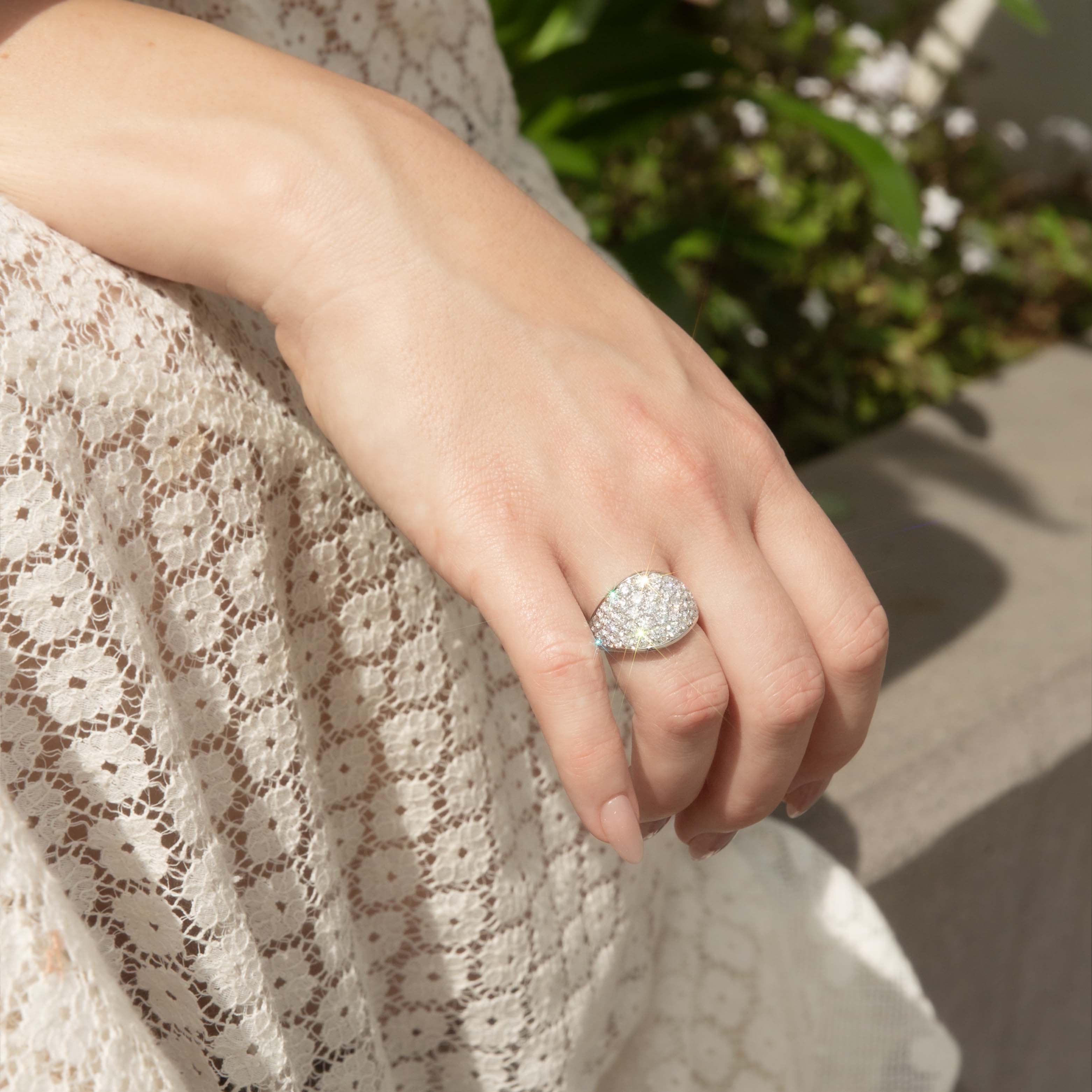 Janey Domed Diamond Cluster Ring 18ct White Gold Rings Imperial Jewellery 