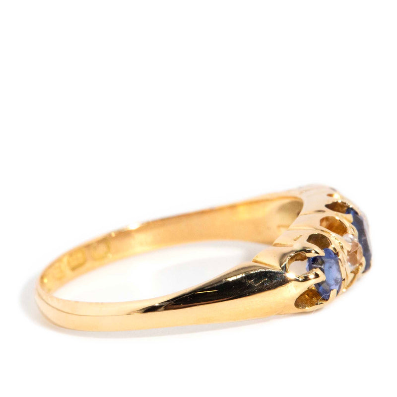 Janice 1897 Sapphire & Diamond London Bridge Ring 18ct Gold Rings Imperial Jewellery 