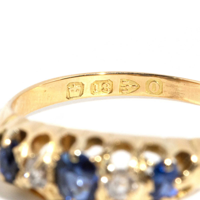 Janice 1897 Sapphire & Diamond London Bridge Ring 18ct Gold Rings Imperial Jewellery 