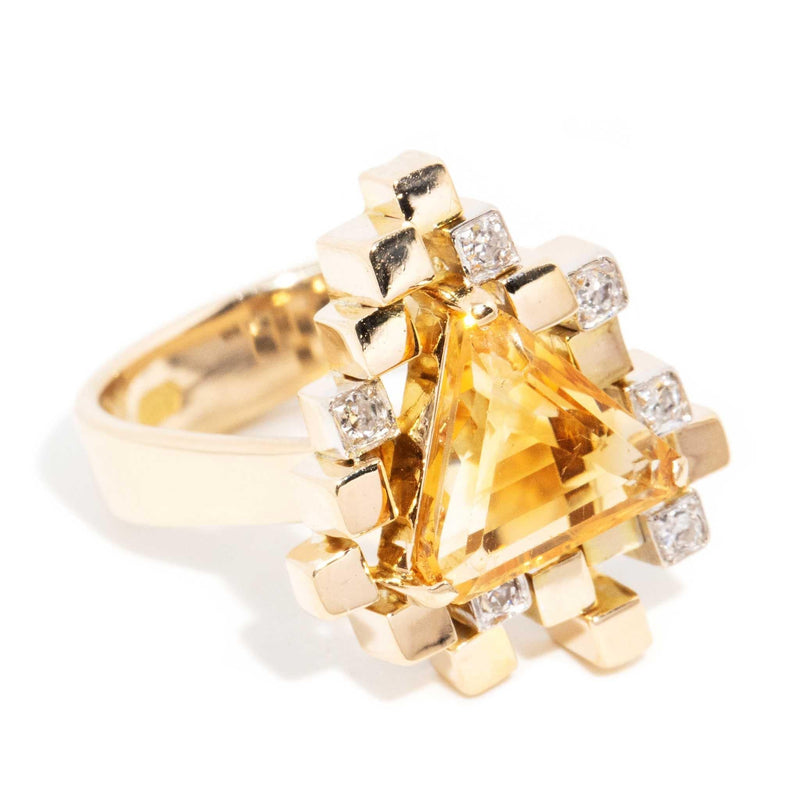 Janice 1970s Retro Citrine & Diamond Cluster Ring 18ct Gold