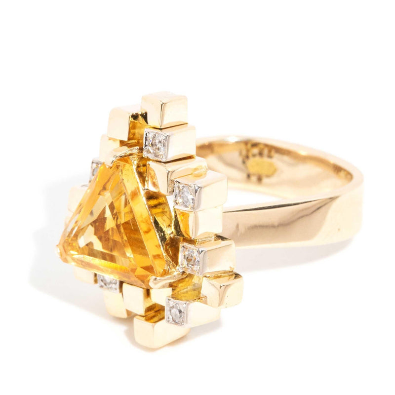 Janice 1970s Retro Citrine & Diamond Cluster Ring 18ct Gold