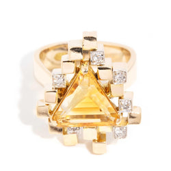 Janice 1970s Retro Citrine & Diamond Cluster Ring 18ct Gold