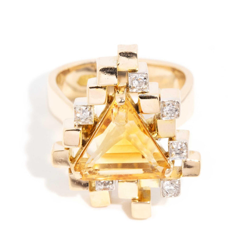 Janice 1970s Retro Citrine & Diamond Cluster Ring 18ct Gold