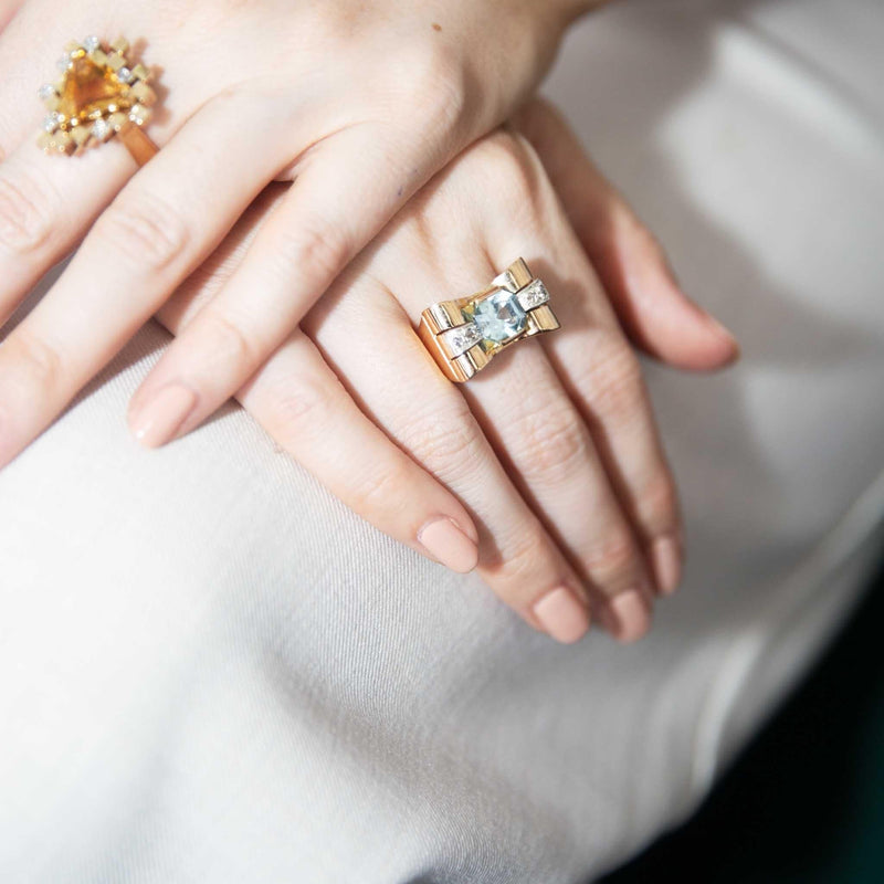 Janice 1970s Retro Citrine & Diamond Cluster Ring 18ct Gold