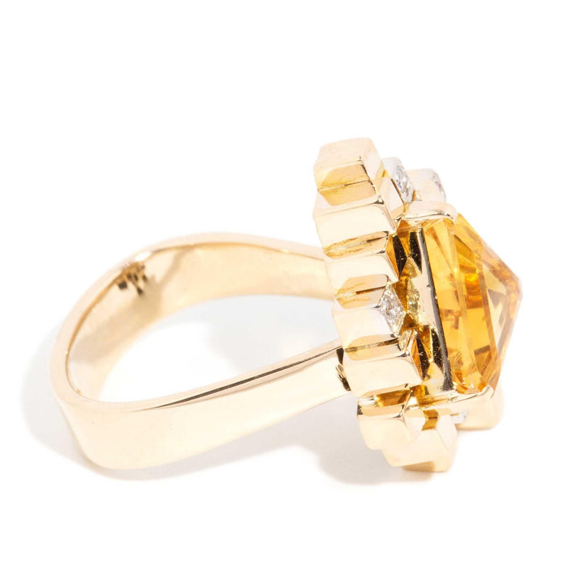 Janice 1970s Retro Citrine & Diamond Cluster Ring 18ct Gold