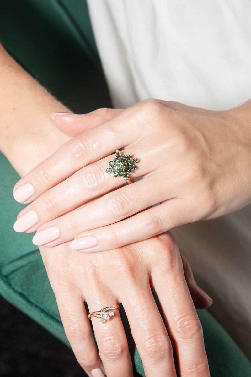 Jasmine 1980s Tourmaline Cluster Ring 9ct Gold