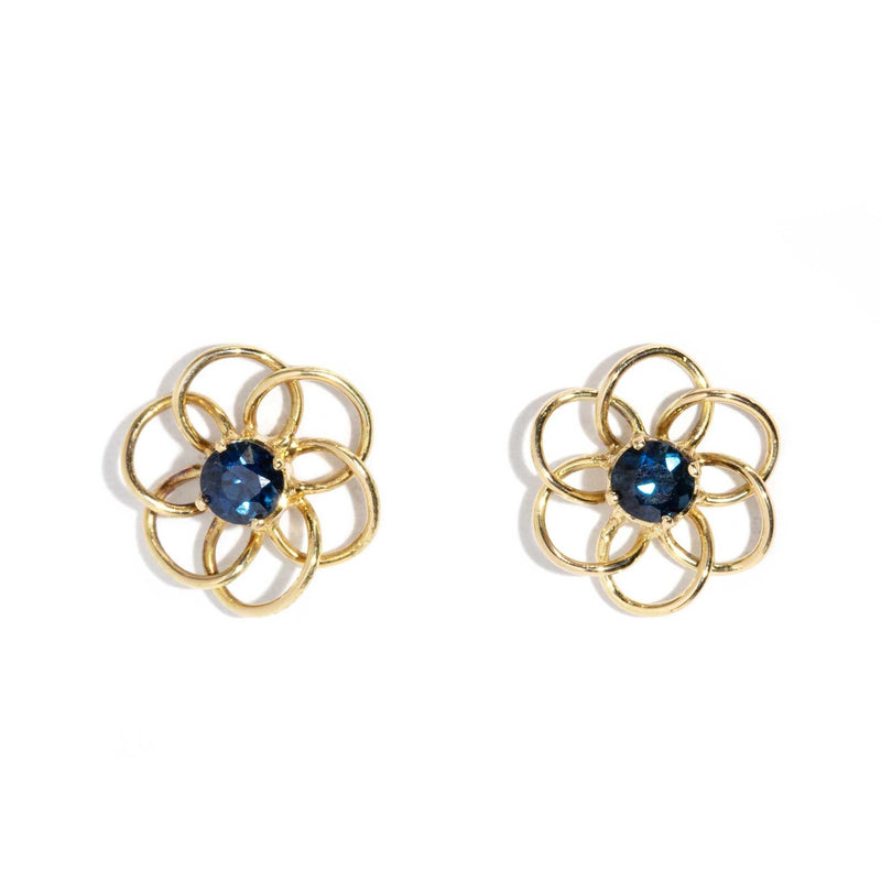 Jaylene 1970s Sapphire Flower Stud Earrings 18ct Gold