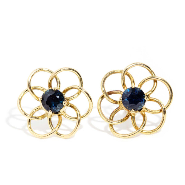 Jaylene 1970s Sapphire Flower Stud Earrings 18ct Gold