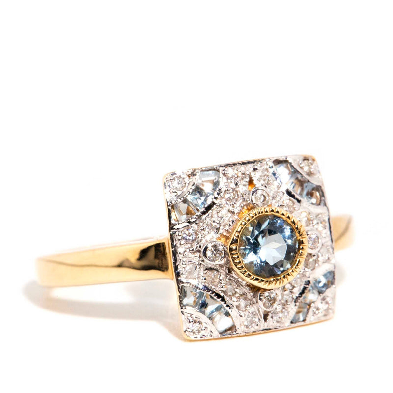 Jayne Aquamarine & Diamond Cluster Ring 9 Carat Gold* DRAFT Rings Imperial Jewellery 