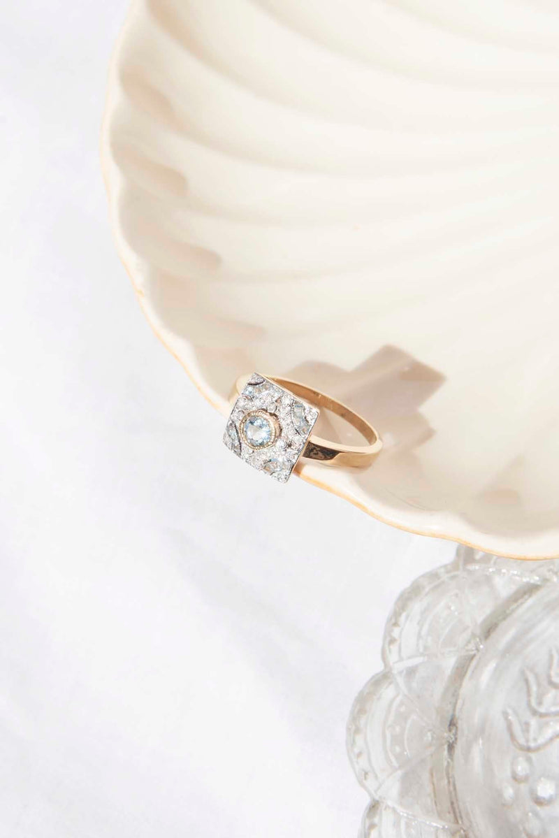 Jayne Aquamarine & Diamond Cluster Ring 9 Carat Gold Rings Imperial Jewellery 