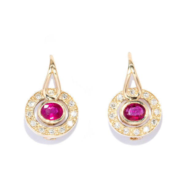 Vintage Circa 1990s Ruby & Diamond Earrings 9 Carat Yellow Gold